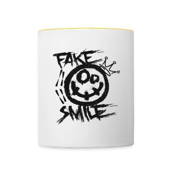 Faux sourire - Mug contrasté - blanc/jaune - Devant