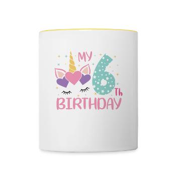 6.Anniversaire Visage de Licorne - Mug contrasté - blanc/jaune - Devant