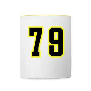 79 Zahl Trikot - Tasse zweifarbig - Weiß/Gelb - Vorne