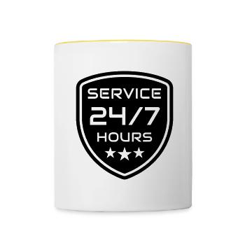 Professionelles 24/7 Support-Service-Logo. 24 Stunden s - Tasse zweifarbig - Weiß/Gelb - Vorne