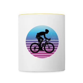 Rennradfahrer Damen Road Bike Rennradfahren - Tasse zweifarbig - Weiß/Gelb - Vorne