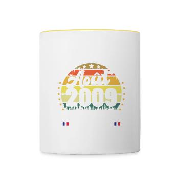 13 Ans Anniversaire Vintage Né en Août 2009 - Mug contrasté - blanc/jaune - Devant