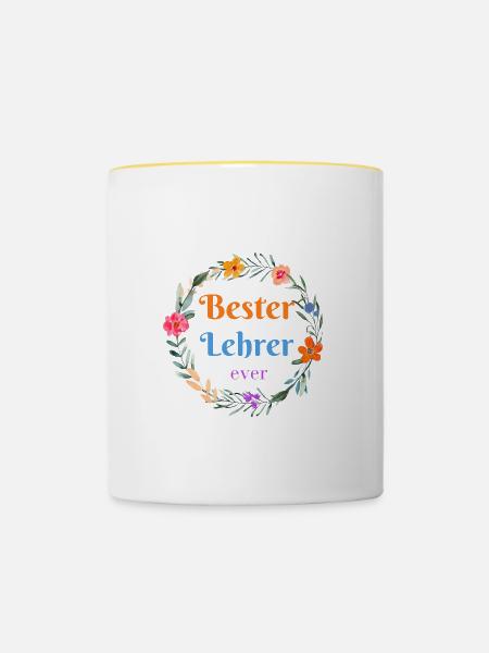 Bester Lehrer! personalisierbar - Tasse zweifarbig - Weiß/Gelb