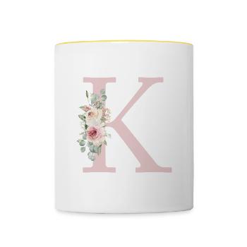 K| Monogramme | Eucalyptus Pastel Fleur Bleu - Mug contrasté - blanc/jaune - Devant