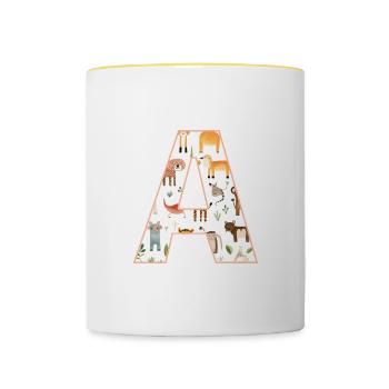 Buchstabe A, Monogramm, Tiermuster - Tasse zweifarbig - Weiß/Gelb - Vorne