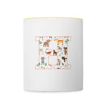Letter H, Monogram, Animal Pattern - Contrasting Mug - white/yellow - Front