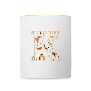 Letter K, Monogram, Animal Pattern - Contrasting Mug - white/yellow - Front