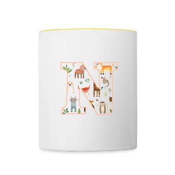 Letter N, Monogram, Animal Pattern - Contrasting Mug - white/yellow - Front