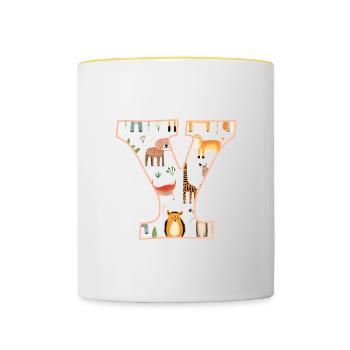 Letter Y, Monogram, Animal Pattern - Contrasting Mug - white/yellow - Front
