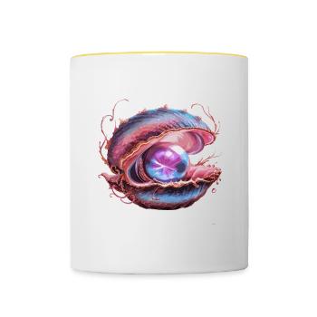 Perle für einen Strandmuschel Liebhaber - Tasse zweifarbig - Weiß/Gelb - Vorne