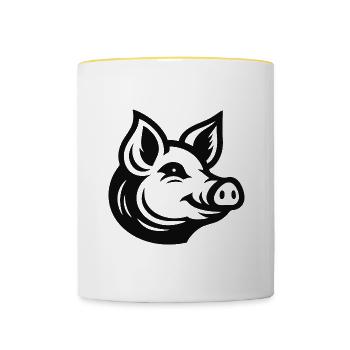 Tête de cochon - Design minimaliste de cochon - Mug contrasté - blanc/jaune - Devant
