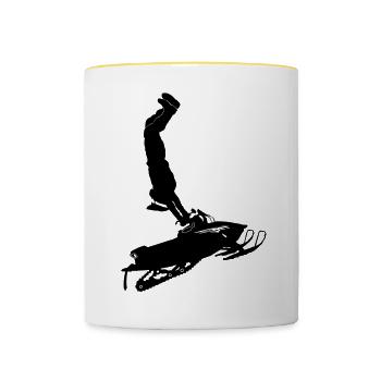 Snowmobil, Snowboarder, Snowboarden, - Tasse zweifarbig - Weiß/Gelb - Vorne