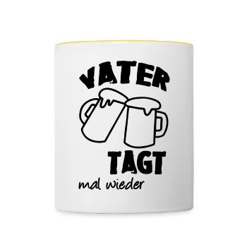 Geschenk Vatertag Familie Bier Spruch lustig Vater - Tasse zweifarbig - Weiß/Gelb - Vorne
