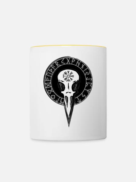Rabenschädel mit großem Runenkreis - Tasse zweifarbig - Weiß/Gelb
