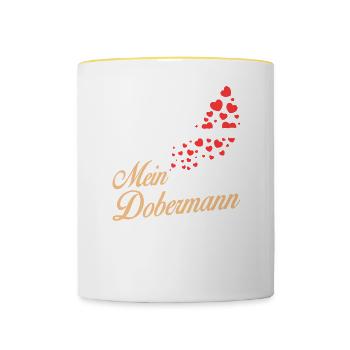 Dobermann - Mein - Tasse zweifarbig - Weiß/Gelb - Vorne