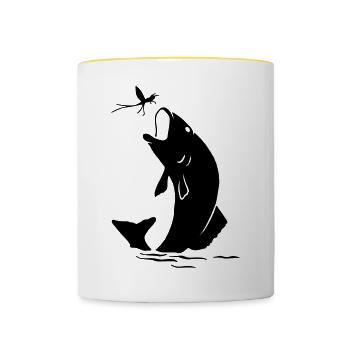 Jumping fish angler gift - Contrasting Mug - white/yellow - Front