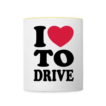 I love to drive - J'aime conduire - Mug contrasté - blanc/jaune - Devant