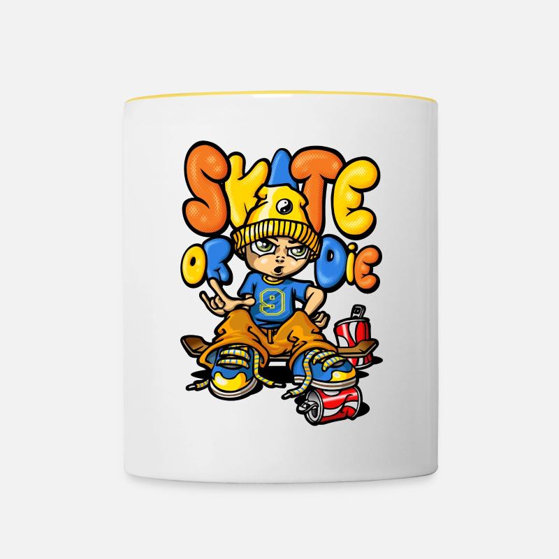 Skateboard and graffiti - Contrasting Mug - white/yellow