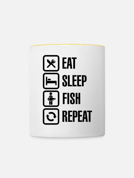 Eat - sleep - fish - repeat - Tasse zweifarbig - Weiß/Gelb