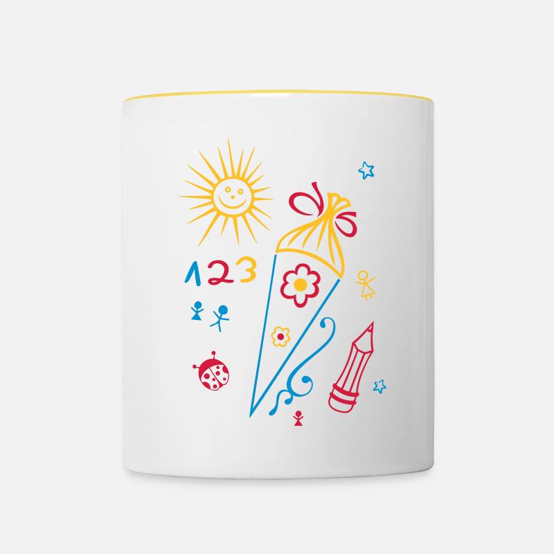 École, départ de l'école, les enfants, - Mug contrasté - blanc/jaune