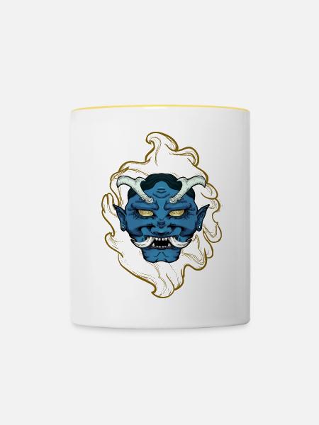 Japan Demon - blau - Tasse zweifarbig - Weiß/Gelb