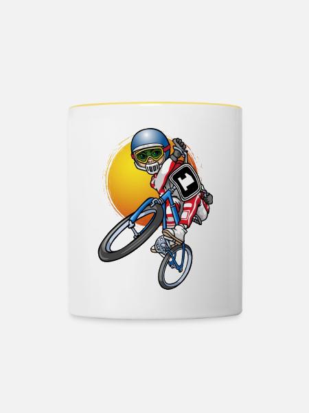 BMX Fahrer - Tasse zweifarbig - Weiß/Gelb
