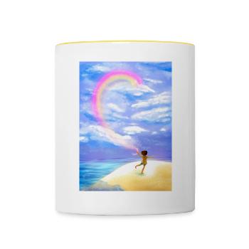 Enfant Arc-en-ciel - Mug contrasté - blanc/jaune - Devant