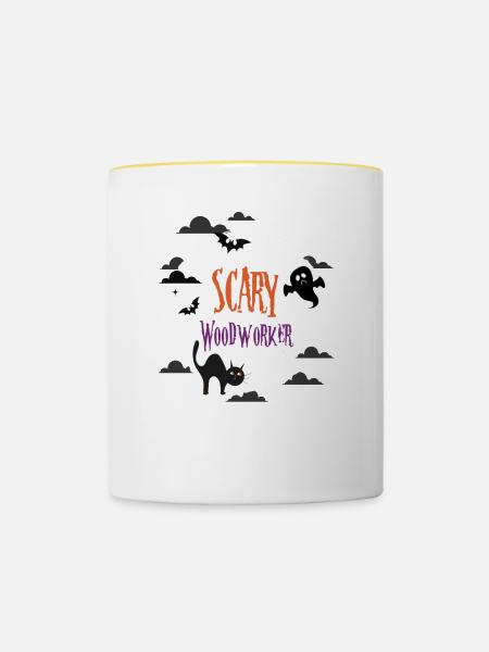 Gruseliger Holzarbeiter - Tasse zweifarbig - Weiß/Gelb