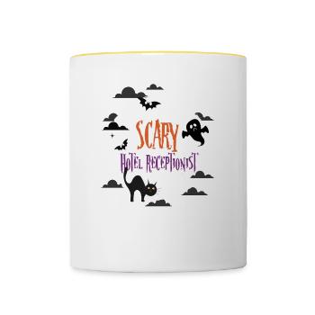 Scary Hotel Receptionist - Contrasting Mug - white/yellow - Front