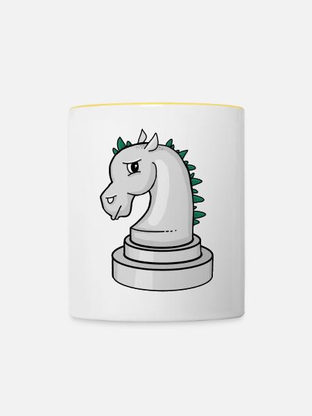Schachfigur: genervtes Punk-Schachpferd - Tasse zweifarbig - Weiß/Gelb