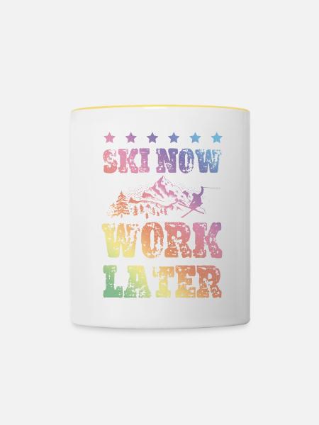 Ski now work later - Tasse zweifarbig - Weiß/Gelb