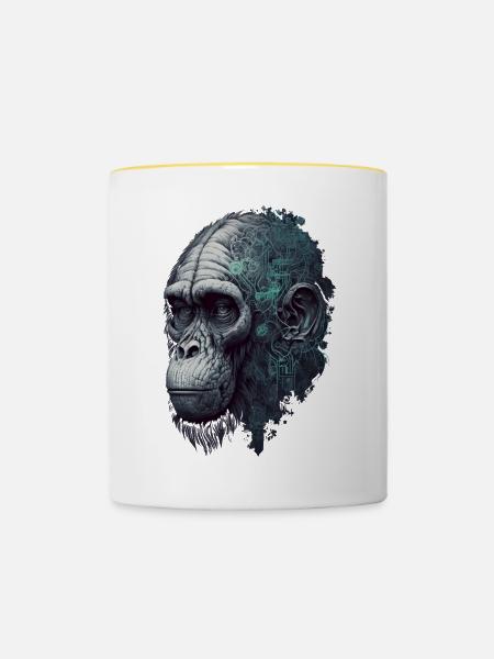 KI-gesteuerter Affe - Tasse zweifarbig - Weiß/Gelb