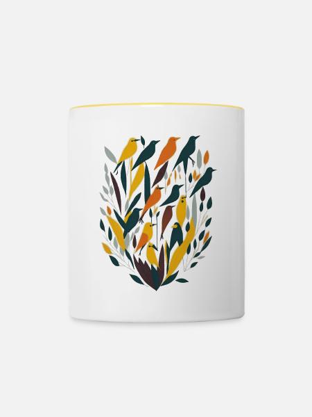 Vögel - Tasse zweifarbig - Weiß/Gelb