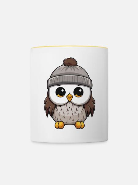 Eule Comic Winter Cozy - Tasse zweifarbig - Weiß/Gelb