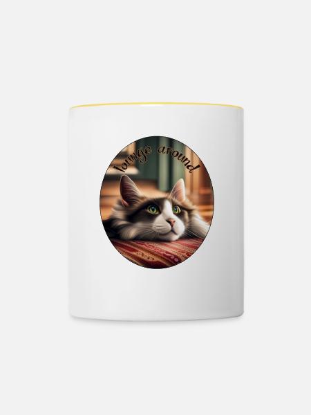 Katzenruhe im warmen Licht - Tasse zweifarbig - Weiß/Gelb