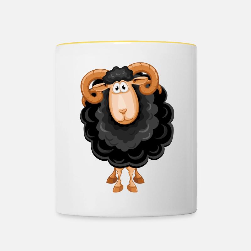 Schafe, Schwarzes Schaf, Schaf Humor - Tasse zweifarbig - Weiß/Gelb