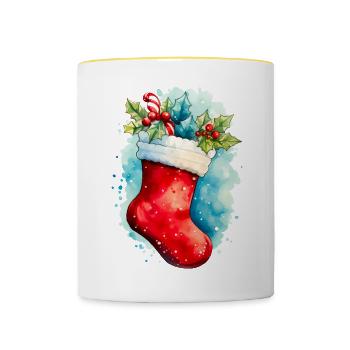 Watercolor Christmas Socks - Contrasting Mug - white/yellow - Front