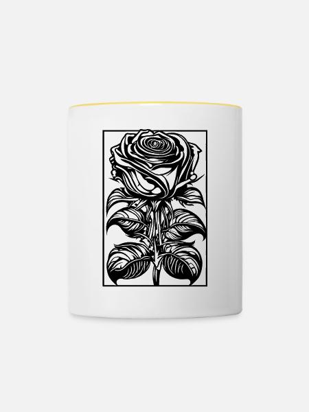 Romantische Rose mit Rahmen - Tasse zweifarbig - Weiß/Gelb
