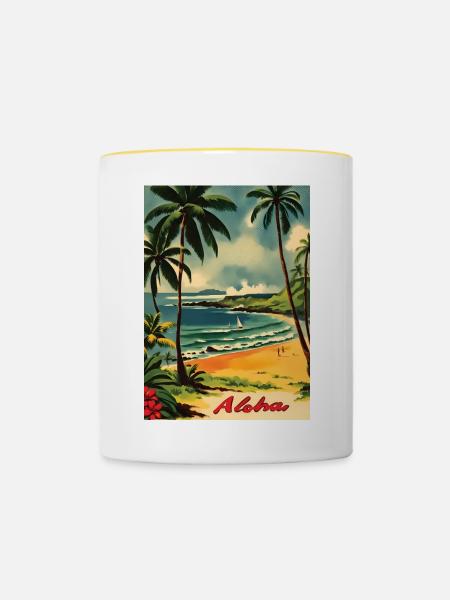 Aloha Strandlandschaft Retro - Tasse zweifarbig - Weiß/Gelb