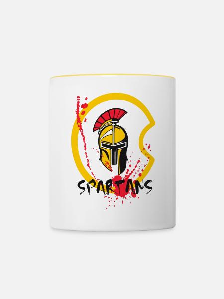 Helm Sparta mit Schild und Blut - Tasse zweifarbig - Weiß/Gelb