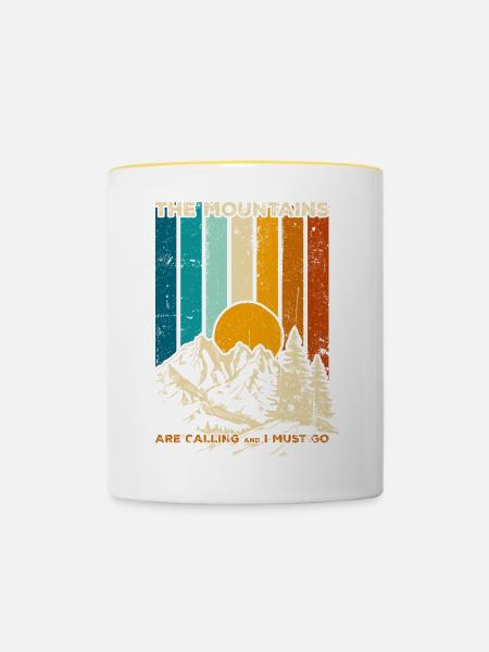 Berge, die Retro Sunset rufen - Tasse zweifarbig - Weiß/Gelb
