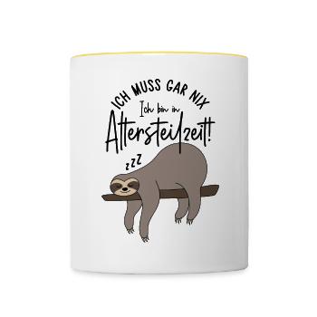 Ich muss gar nix Ich bin in Altersteilzeilzeit - Tasse zweifarbig - Weiß/Gelb - Vorne