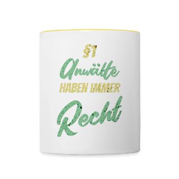 §1 Anwälte haben immer Recht - Tasse zweifarbig - Weiß/Gelb - Vorne