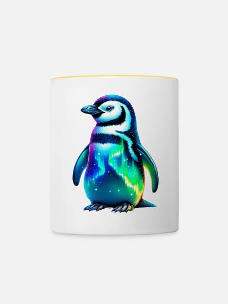 Aurora Borealis Pinguin - Tasse zweifarbig - Weiß/Gelb