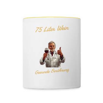 75 Liter Wein - Gesunde Ernährung so einfach - Tasse zweifarbig - Weiß/Gelb - Vorne