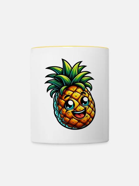 Ananas - Tasse zweifarbig - Weiß/Gelb