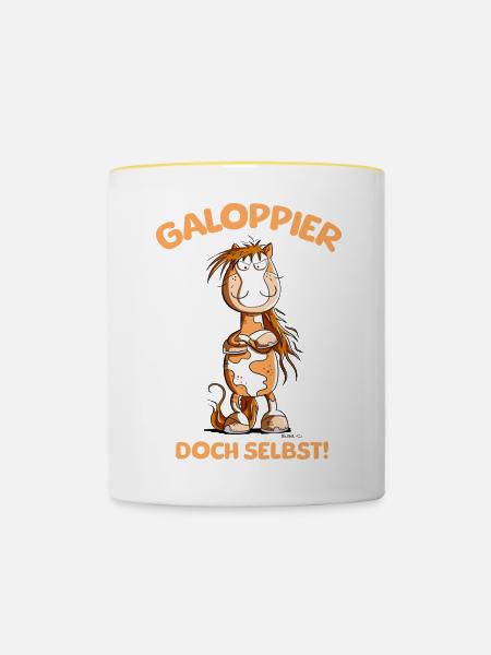 Pferd Galopp Spruch - Tasse zweifarbig - Weiß/Gelb