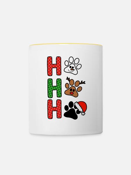 H Weihnachtspfoten Plaid - Tasse zweifarbig - Weiß/Gelb