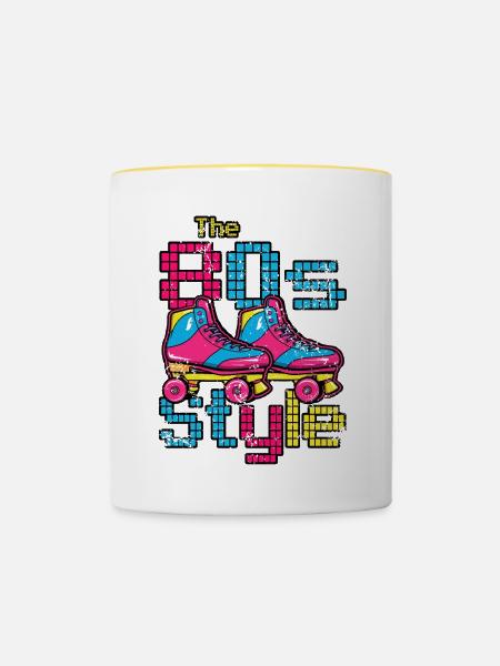 Rollschuhe. Achtziger Jahre - Tasse zweifarbig - Weiß/Gelb