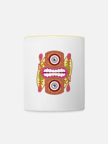 Roter Tiki King - Kajak - Tasse zweifarbig - Weiß/Gelb